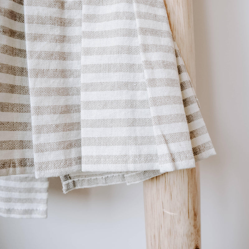 Striped Tea Towel with Ruffle, Grey - Home Decor & Gifts - Mae It Be Home