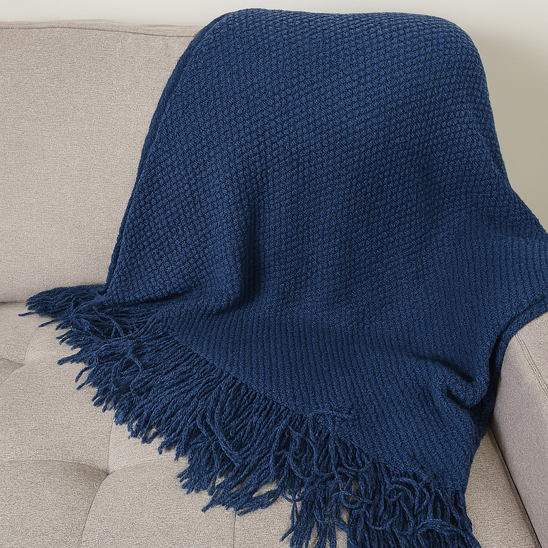 Knit Textured 50"x60" Throw Blanket with Fringe