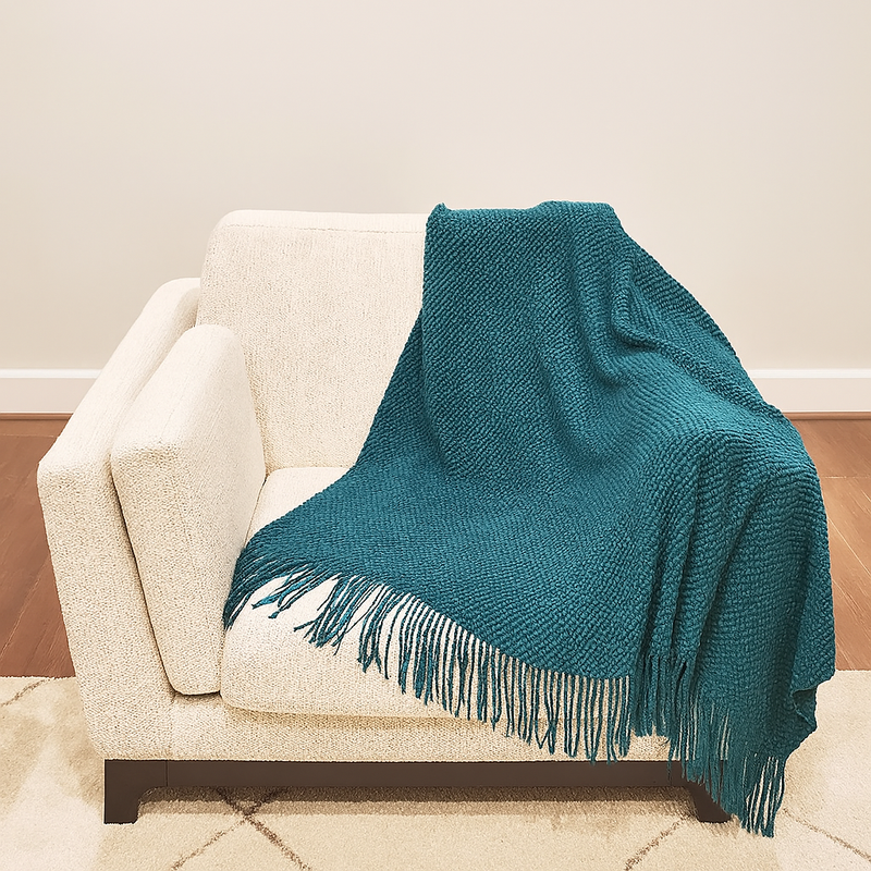 Knit Textured 50"x60" Throw Blanket with Fringe