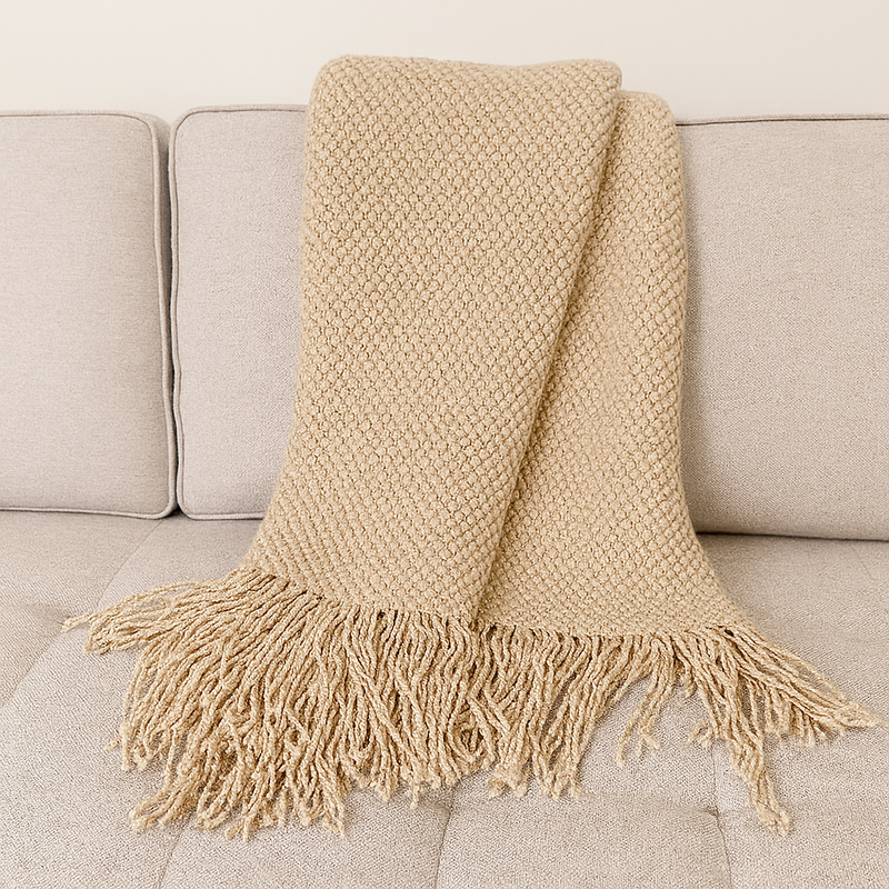 Knit Textured 50"x60" Throw Blanket with Fringe