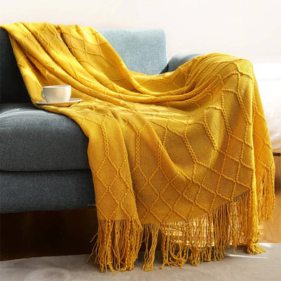 Mustard Rhombus Diamond Knit Throw Blanket, 50" x 60" - Mae It Be Home