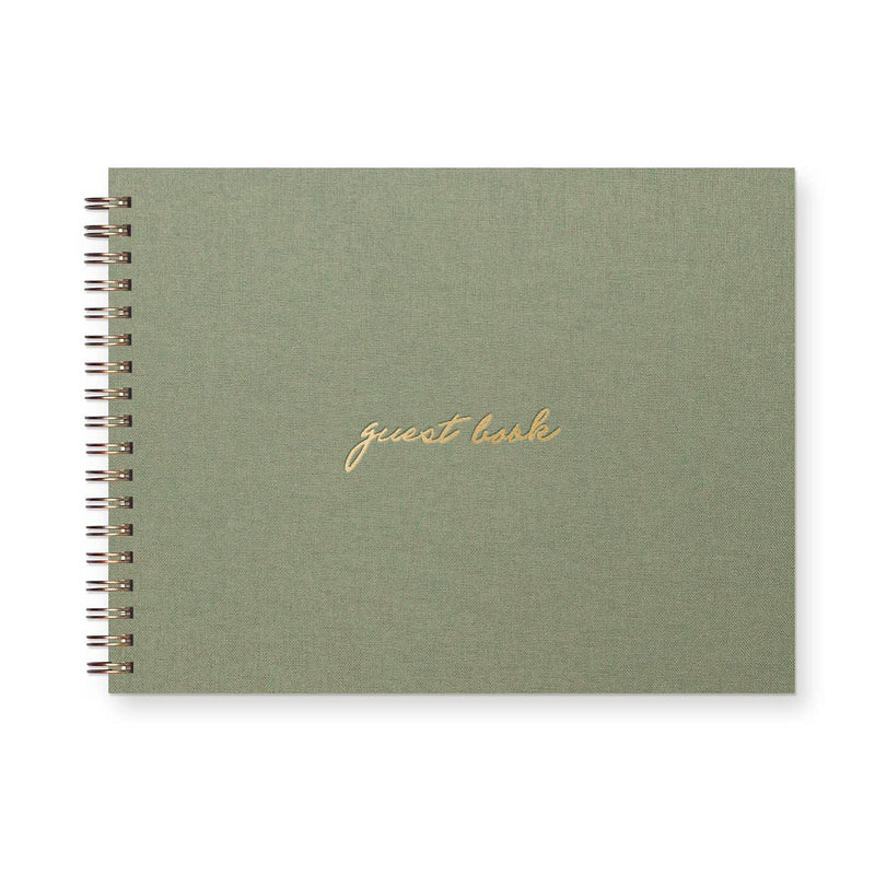 Script Guest Book: Sage Green Linen Cover | Gold Foil - Mae It Be Home