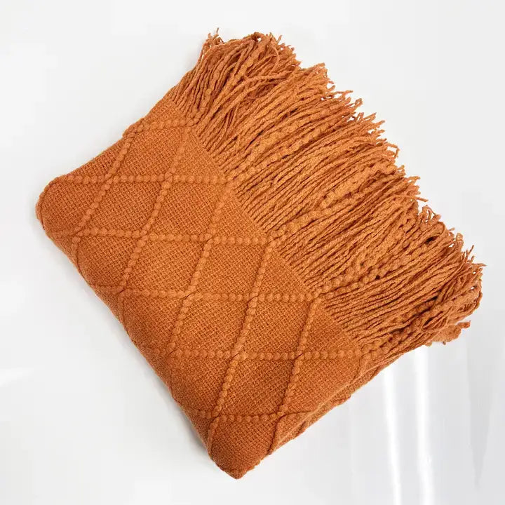 Terracotta Rhombus Diamond Knit 50x60 Inch Throw Blanket