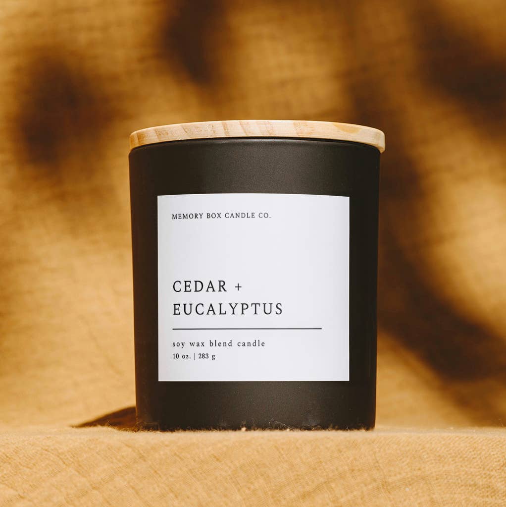 Soy Candle - Cedar + Eucalyptus - 10 oz. Matte Black Glass