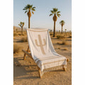 Southwest Mexican Blanket - Desert Cactus Blanket Tan White
