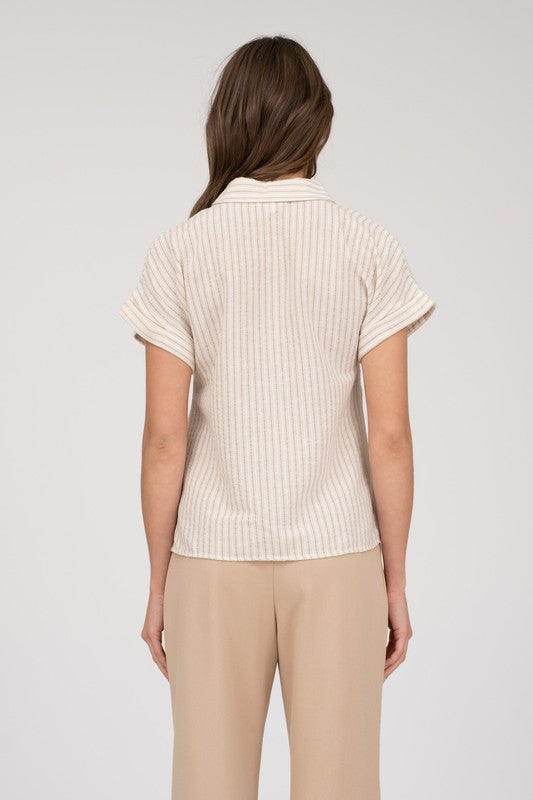 Striped Collared Short Sleeve Shirt