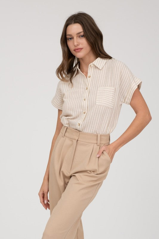 Striped Collared Short Sleeve Shirt