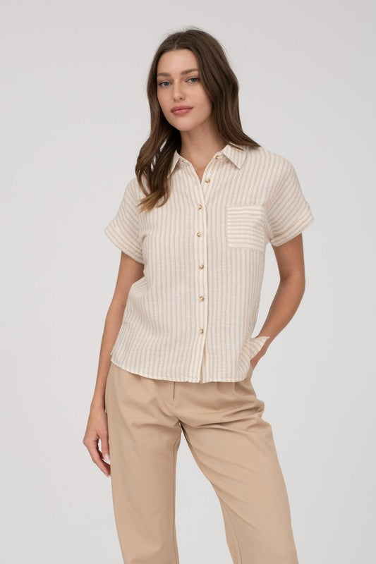 Striped Collared Short Sleeve Shirt