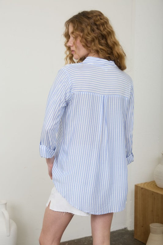 Stripe Collared Button Down Lightweight Shirt