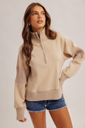 Fall Vibe Half Zip-up Brushed Terry Pullover Top