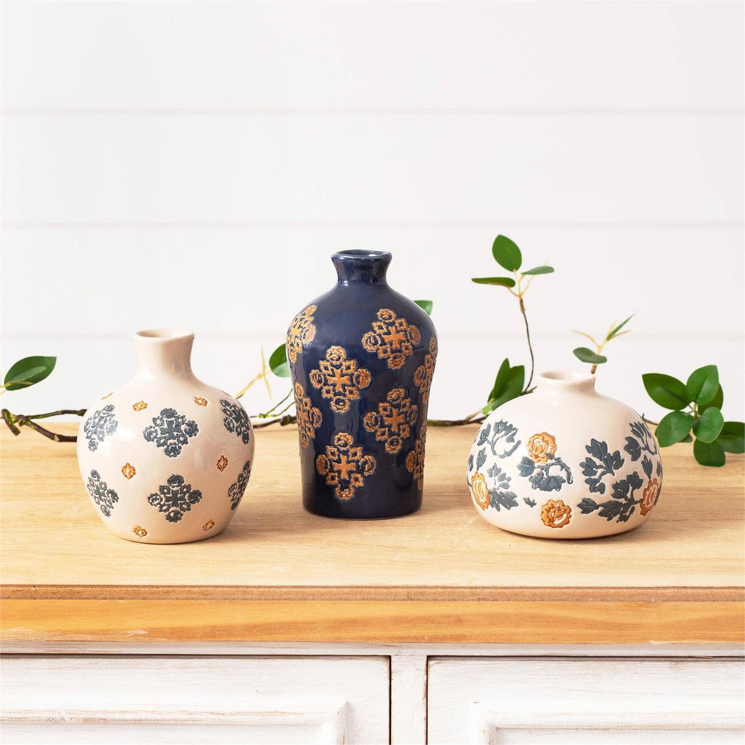 Blue Floral Motif Vases