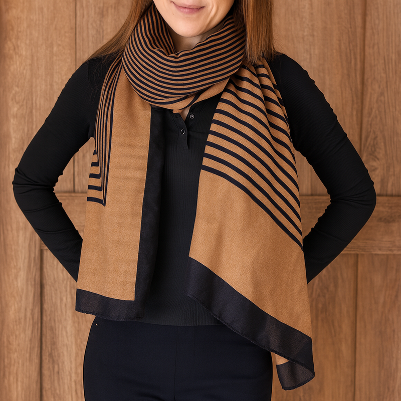 Brown Elegant Stripe Design Soft Wrap Scarf