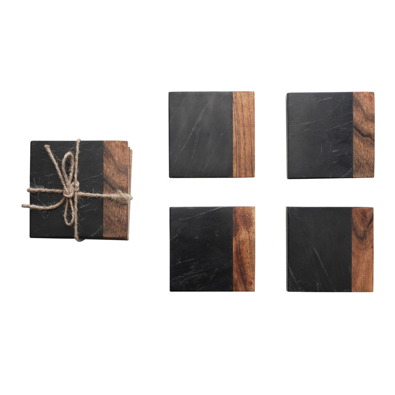 Marble & Acacia Wood Coasters- set of Four