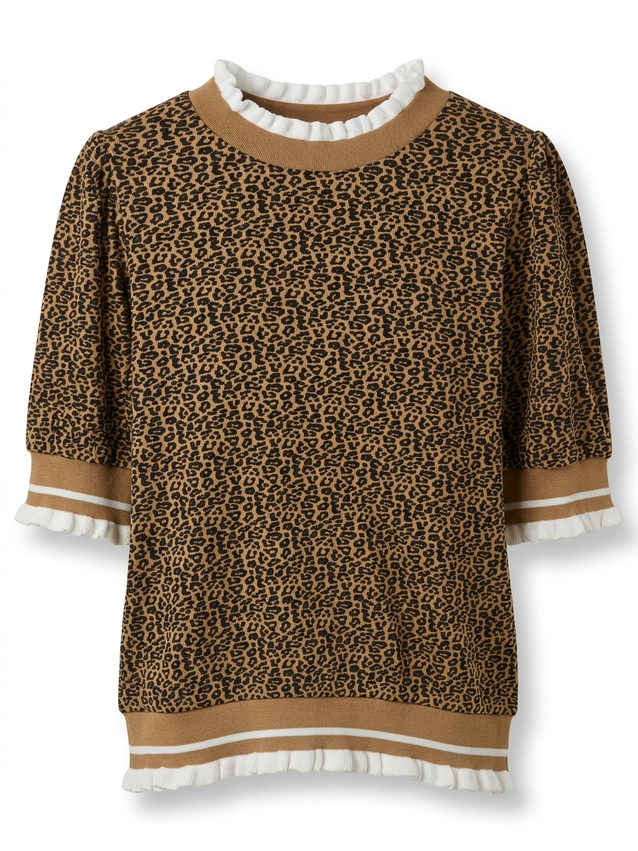 Leopard Print Ribbed Knit Top