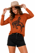 Western Bronco Graphic Sheer Mesh Top