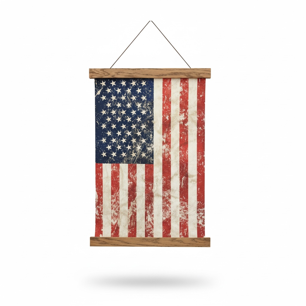Vertical Hanging American Flag Canvas Print & Frame