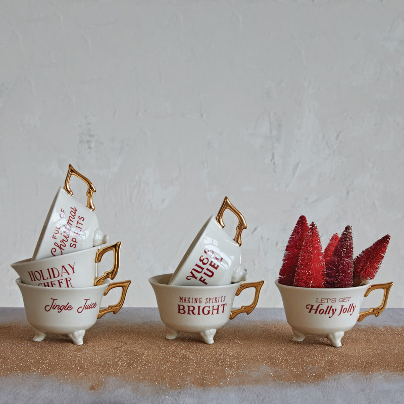 Stoneware Footed Playful Saying Tea Cups