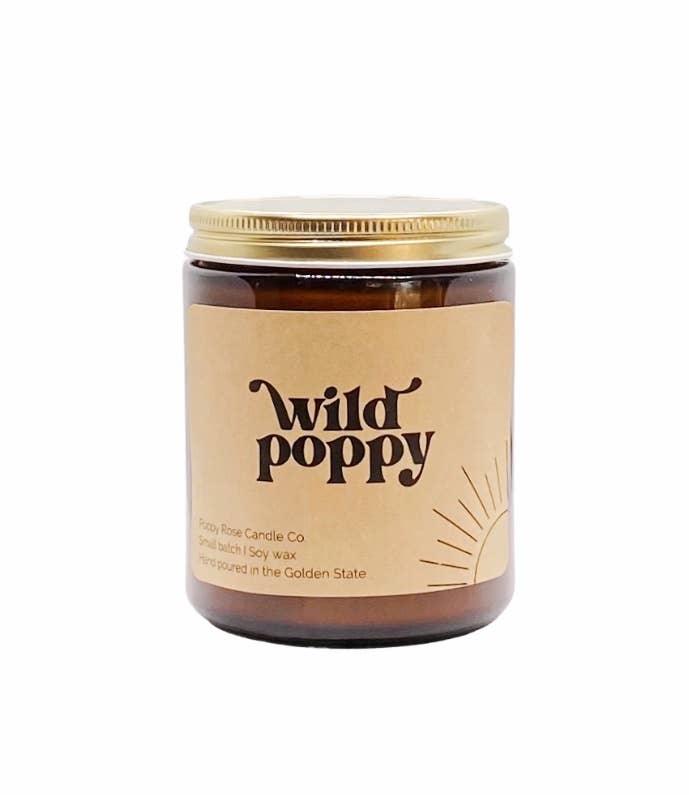 Wild Poppy 8 oz coconut wax amber jar candle - Mae It Be Home