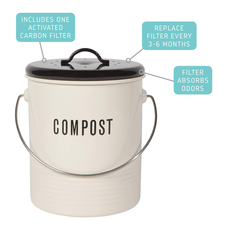 Steel Compost Bin Vintage Ivory 1.25 Gallon - Mae It Be Home