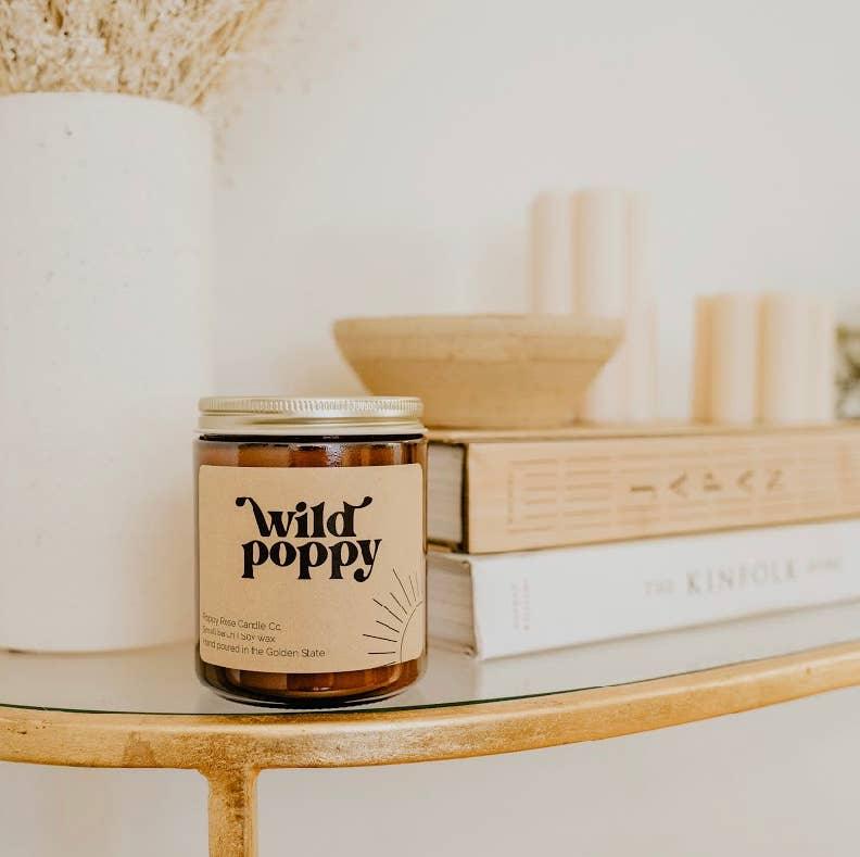 Wild Poppy 8 oz coconut wax amber jar candle - Mae It Be Home