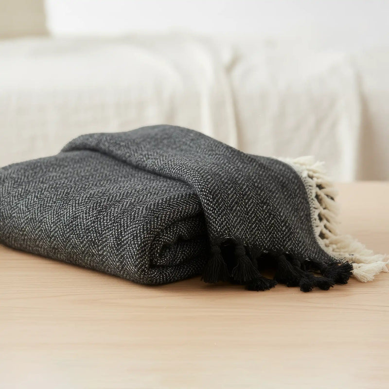 100% Cotton Black Throw Blanket