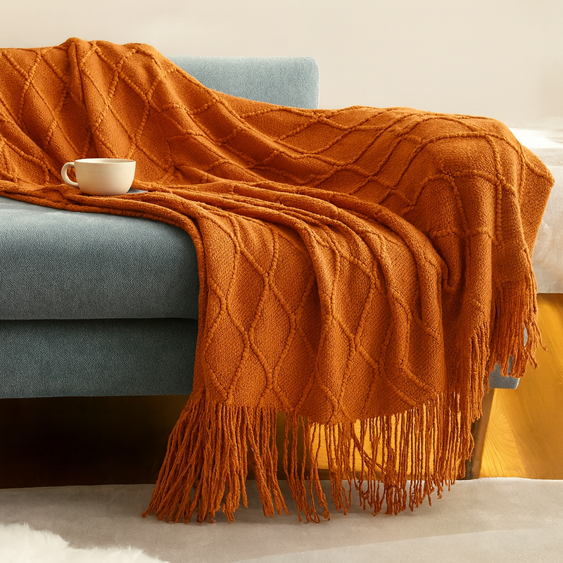 Terracotta Rhombus Diamond Knit 50x60 Inch Throw Blanket
