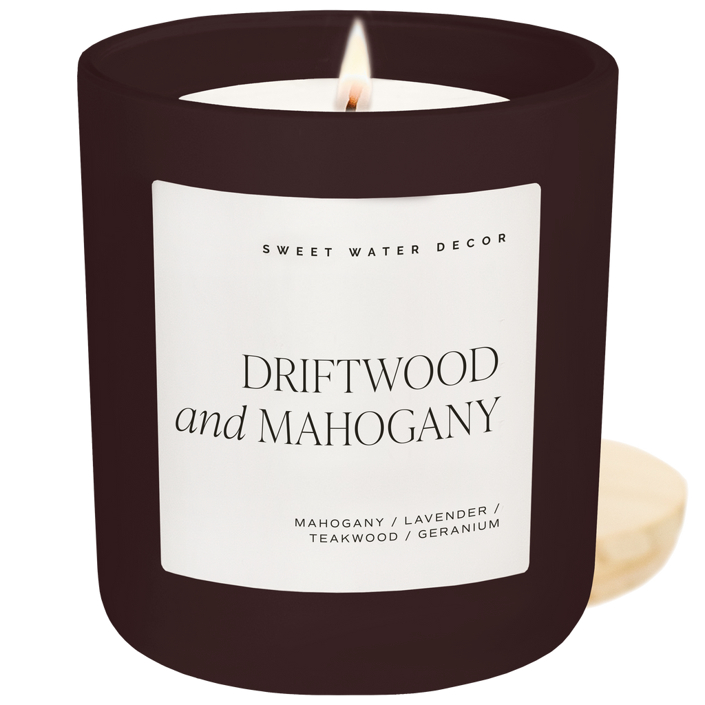 Driftwood and Mahogany 15 oz Soy Candle, Matte Jar