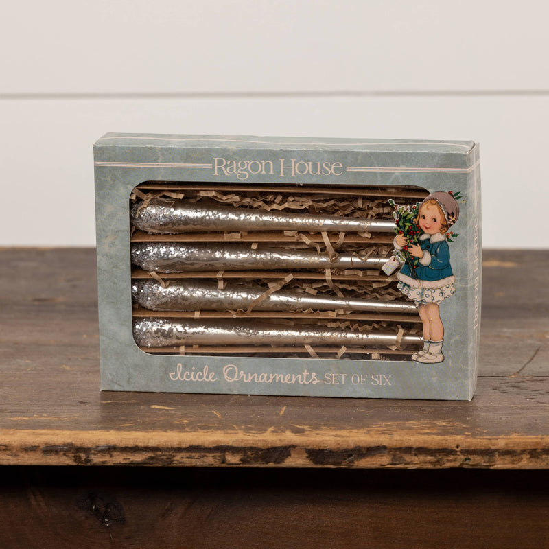 SET/ 6 WHITE GLASS ICICLES