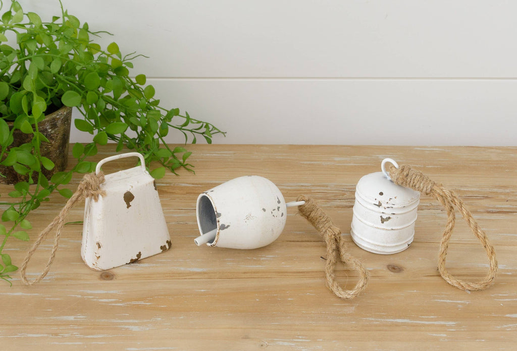 White Distressed Cow Bells