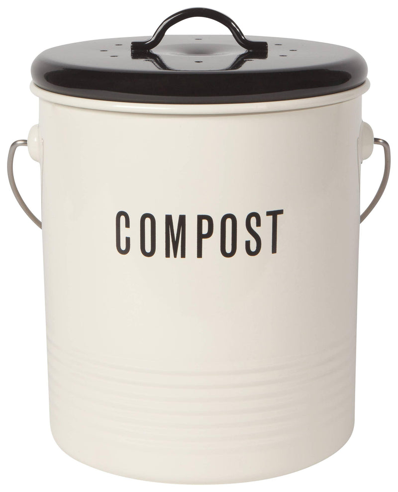 Steel Compost Bin Vintage Ivory 1.25 Gallon - Mae It Be Home