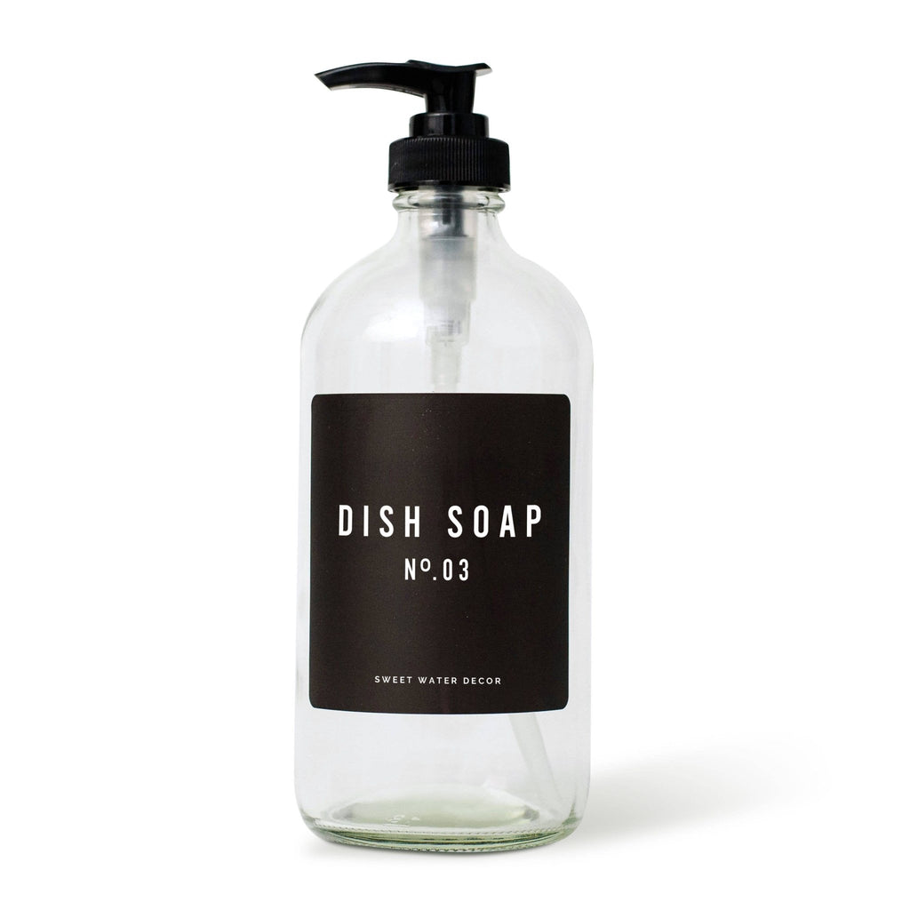 16oz Clear Glass Dish Soap Dispenser - Black Label - Mae It Be Home