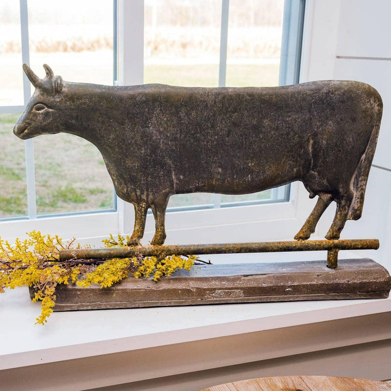 17" COW ON FAUX WOOD BASE - Mae It Be Home