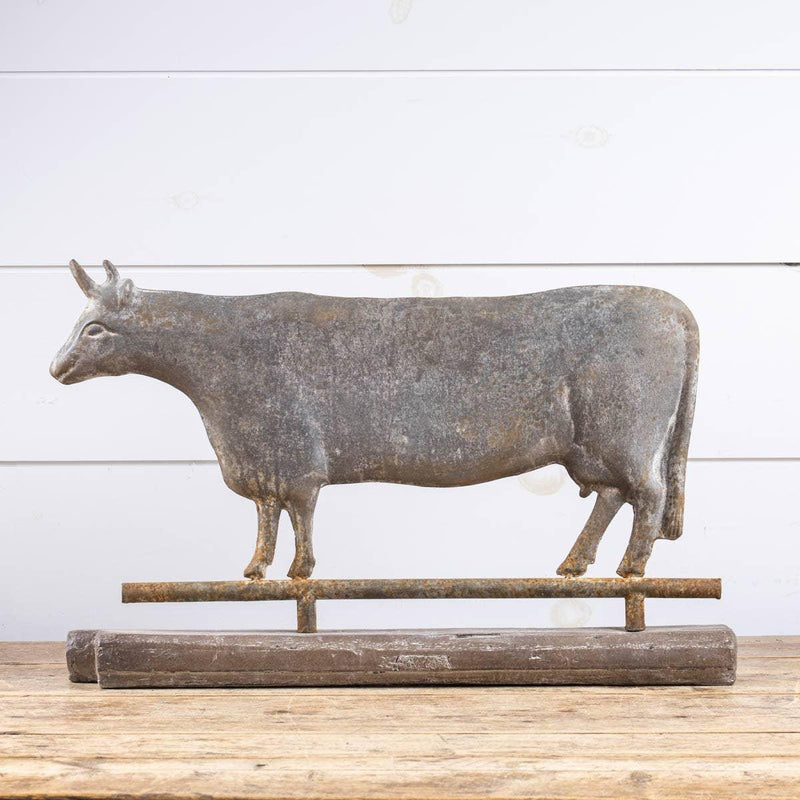 17" COW ON FAUX WOOD BASE - Mae It Be Home
