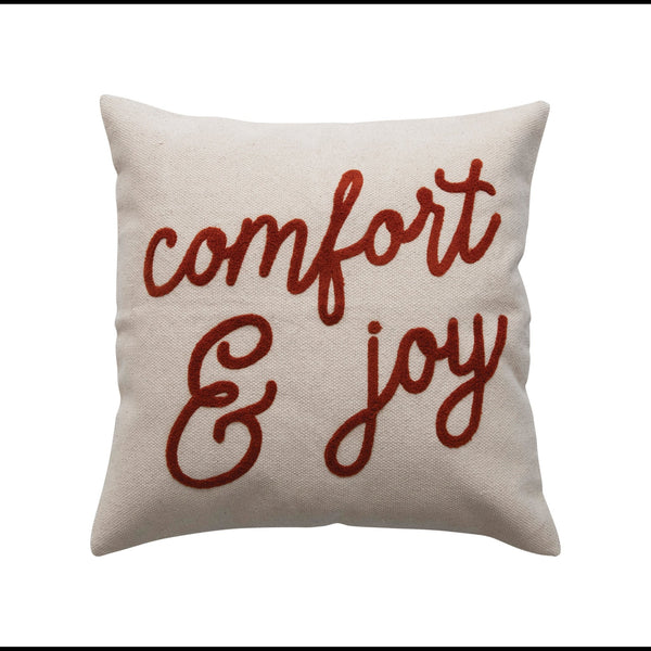 26" Pillow with Embroidery "Comfort & Joy" - Mae It Be Home