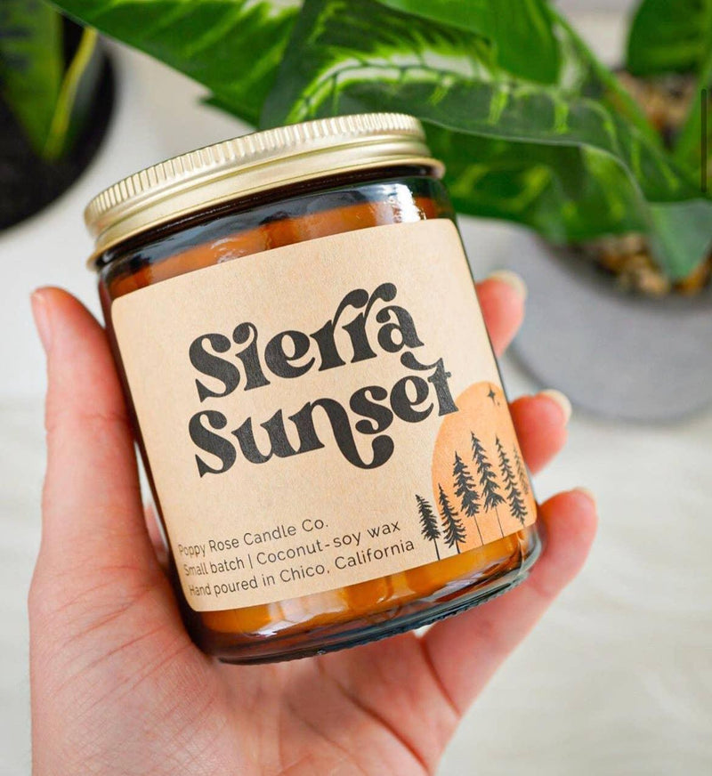 Sierra Sunset 8 oz coconut wax amber jar candle - Mae It Be Home