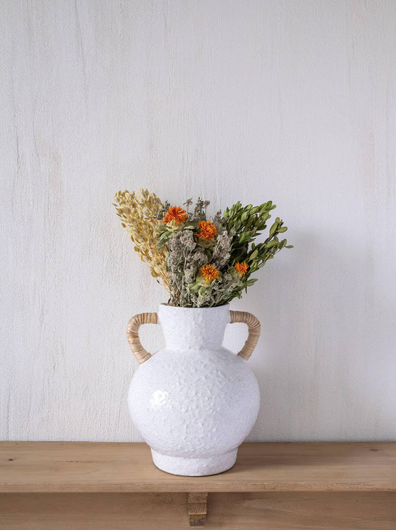 Rattan Wrapped Handle Vase Off White Medium - Mae It Be Home