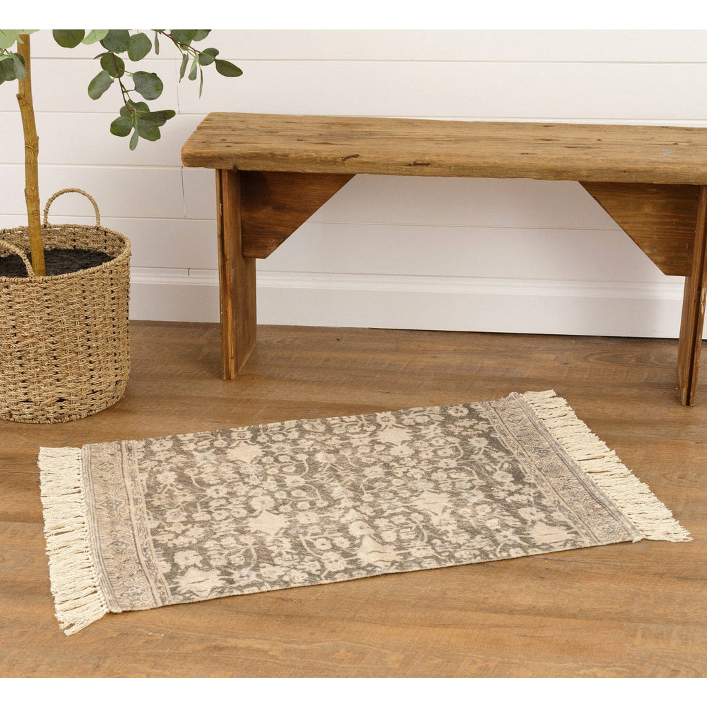 Antique Printed Rug, Faded Gray And Cream - Mae It Be Home