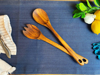 Rustic Handle Wooden Utensil Salad Set - Mae It Be Home