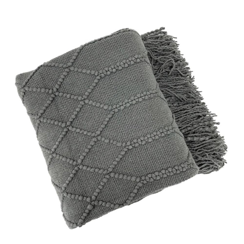 Grey Rhombus Diamond Knit 50x60 Inch Throw Blanket - Mae It Be Home