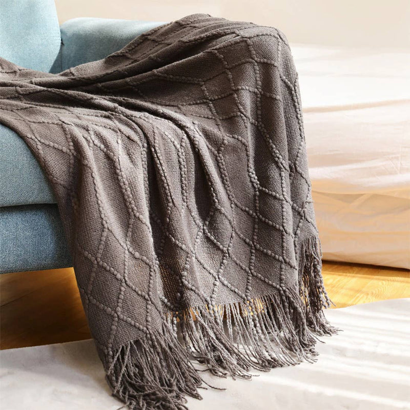 Grey Rhombus Diamond Knit 50x60 Inch Throw Blanket - Mae It Be Home