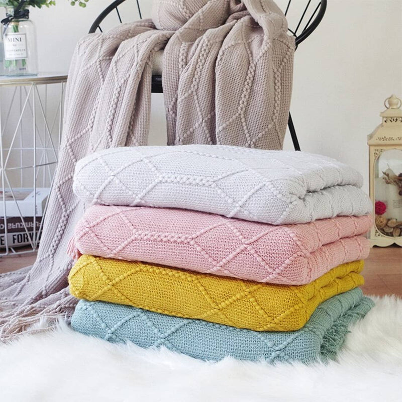Grey Rhombus Diamond Knit 50x60 Inch Throw Blanket - Mae It Be Home
