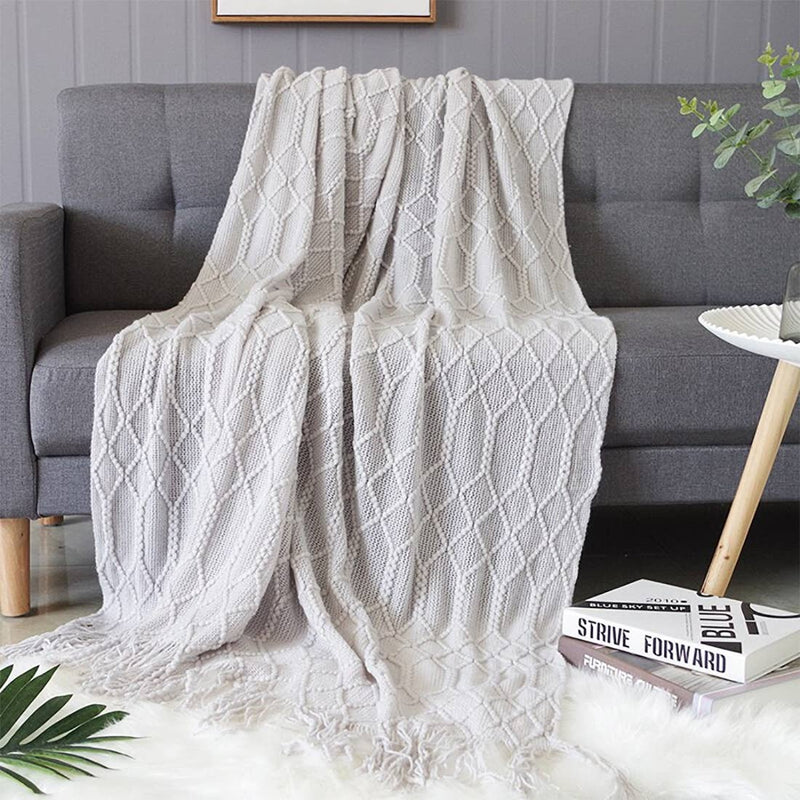 Grey Rhombus Diamond Knit 50x60 Inch Throw Blanket - Mae It Be Home