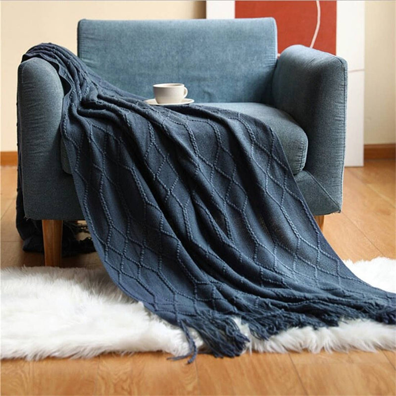 Grey Rhombus Diamond Knit 50x60 Inch Throw Blanket - Mae It Be Home