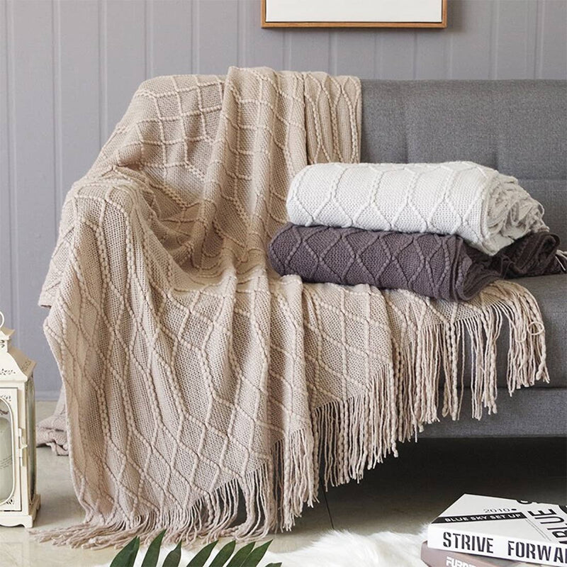 Grey Rhombus Diamond Knit 50x60 Inch Throw Blanket - Mae It Be Home