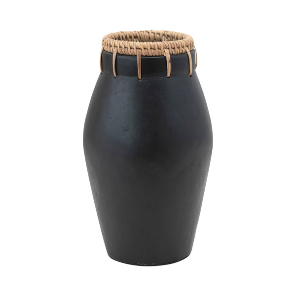 Handmade Terra-Cotta Vase with Rattan Stitching - Mae It Be Home