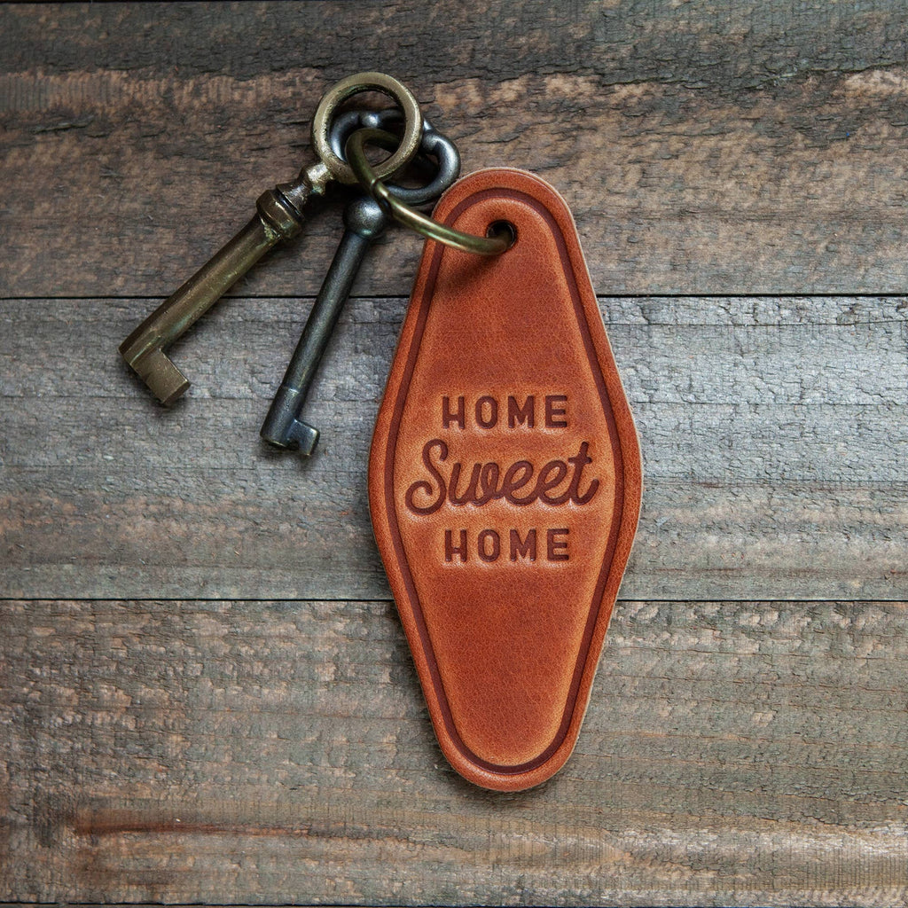 Home Sweet Home Leather Keychain Motel Style - Mae It Be Home