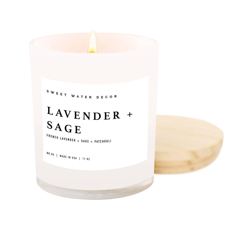 Lavender and Sage Soy Candle - White Jar - 11 oz - Mae It Be Home