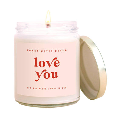 Love You Soy Candle - Clear Jar - Pink and Red - 9 oz - Mae It Be Home