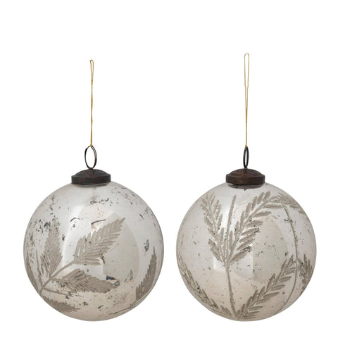 Mercury Glass Ball Ornament with Etched Botanicals - Mae It Be Home