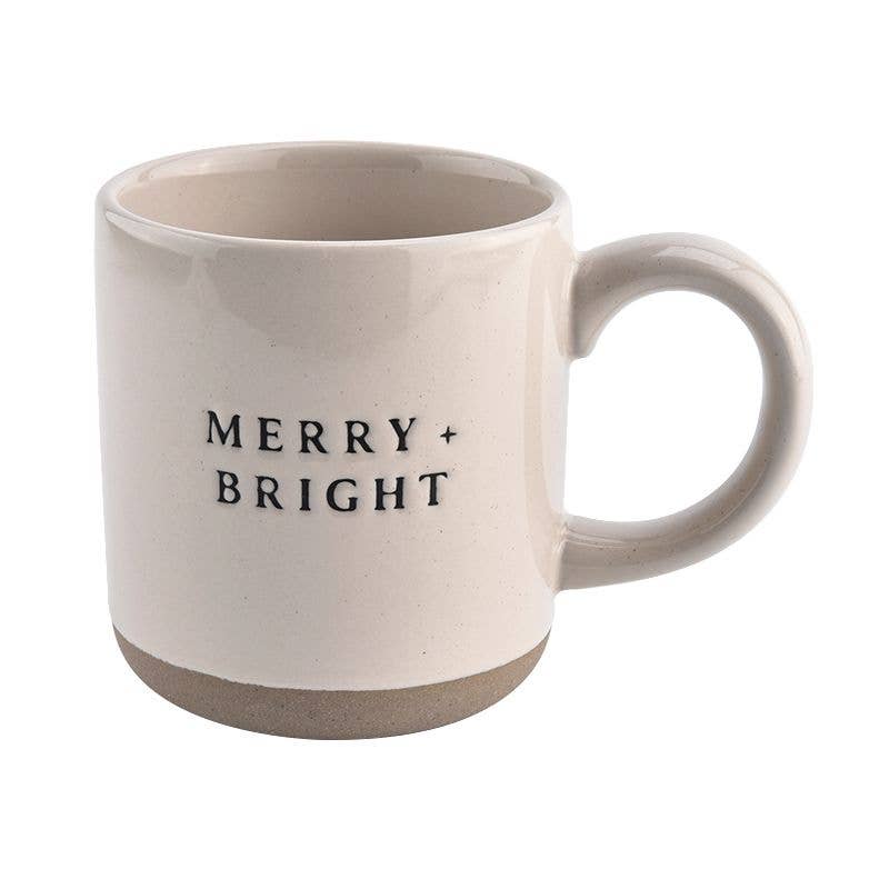 Merry and Bright - Cream Stoneware Coffee Mug - 14 oz - Mae It Be Home